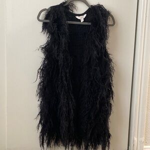 Sun & Shadow Black Fuzzy Shag Crochet Vest